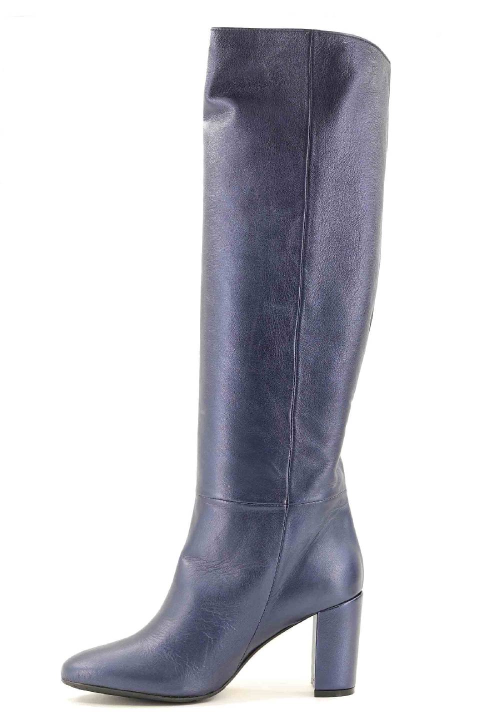 L'ARIANNA Stivali ST1689 a tubo in pelle lamin blu con punta tonda Economico