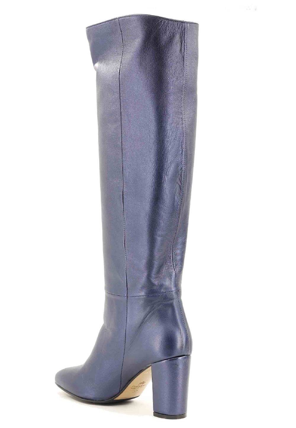 L'ARIANNA Stivali ST1689 a tubo in pelle lamin blu con punta tonda Economico