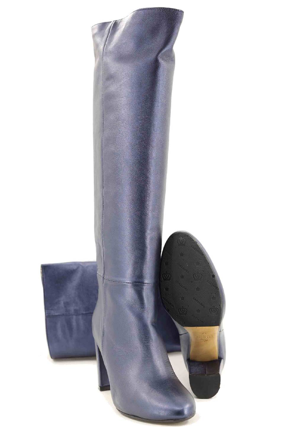 L'ARIANNA Stivali ST1689 a tubo in pelle lamin blu con punta tonda Economico