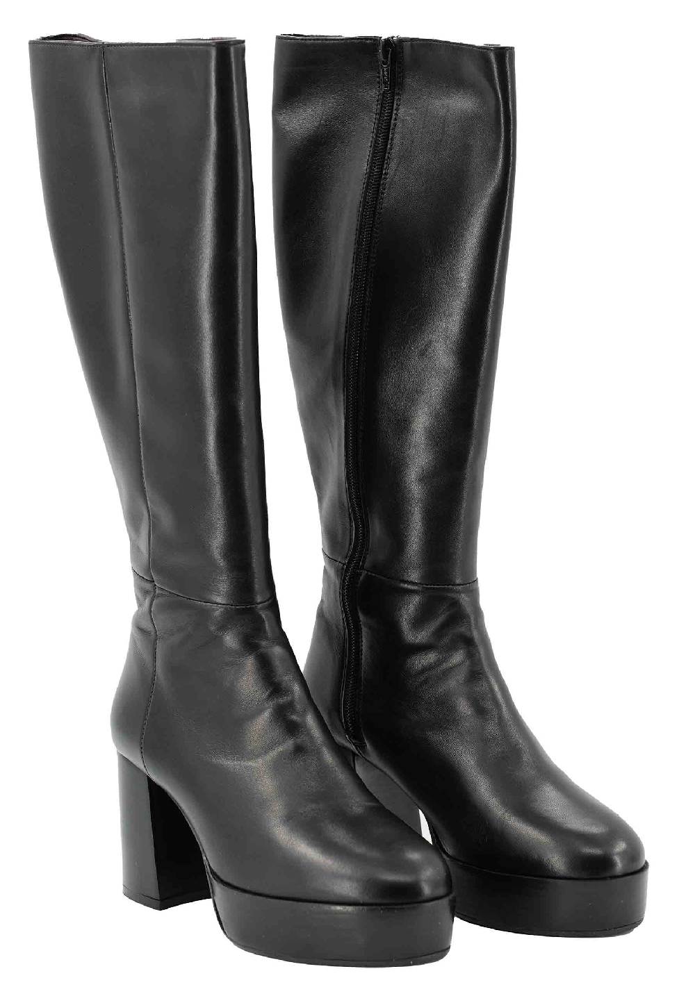 L'ARIANNA Stivali ST1557 in pelle nera con tacco e plateau Outlet