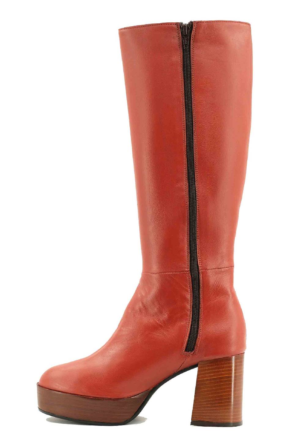 L'ARIANNA Stivali ST1557 in pelle mattone con tacco e plateau Sconto di tempo limitato