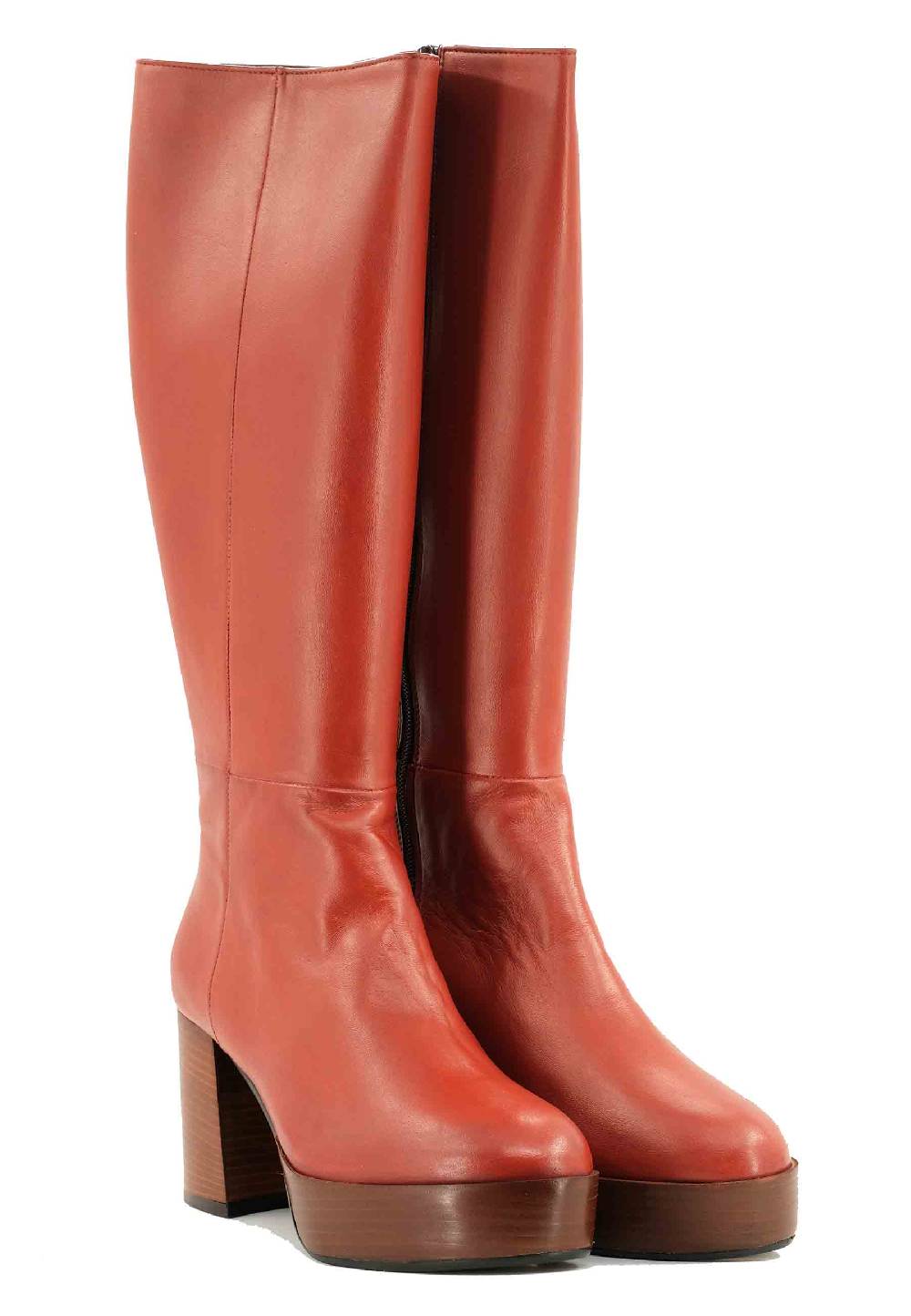 L'ARIANNA Stivali ST1557 in pelle mattone con tacco e plateau Sconto di tempo limitato