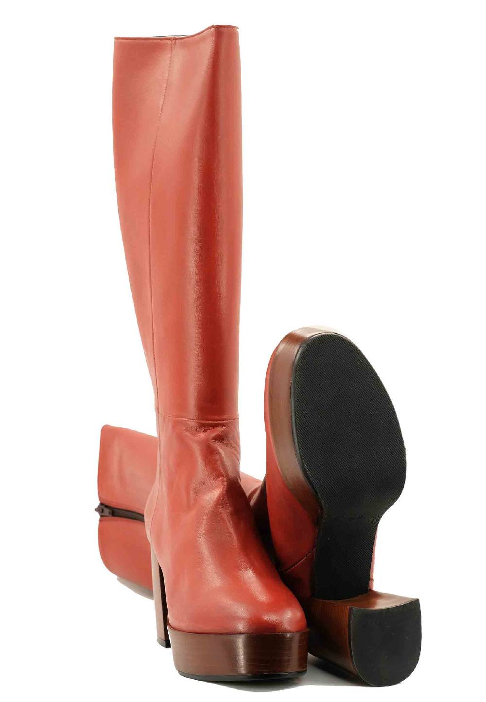 L'ARIANNA Stivali ST1557 in pelle mattone con tacco e plateau Sconto di tempo limitato