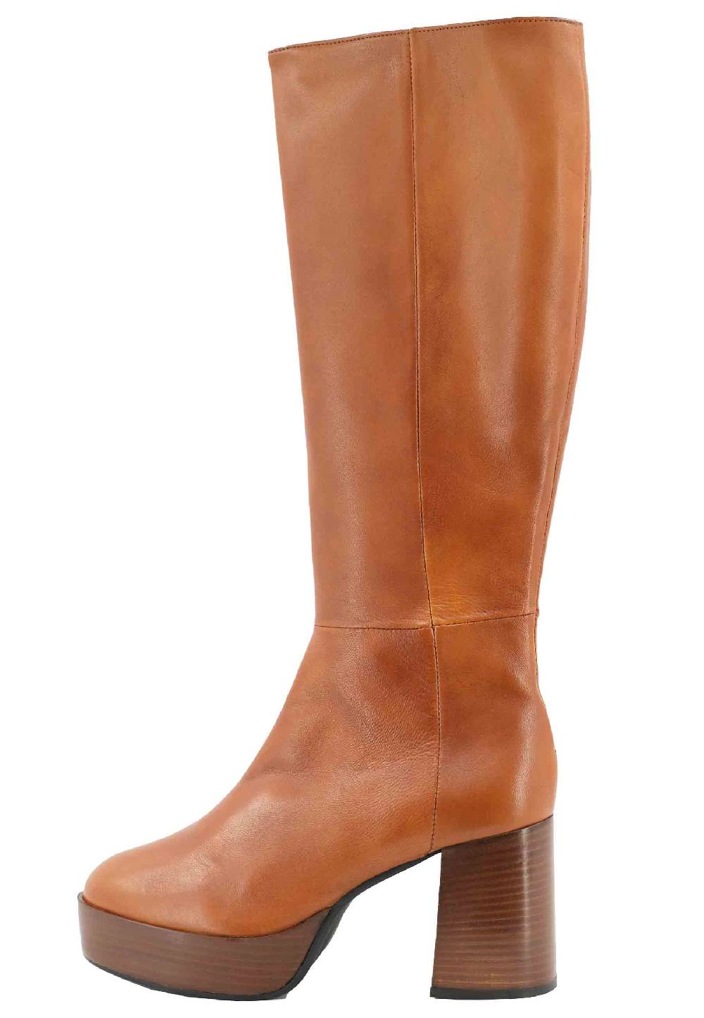 L'ARIANNA Stivali ST1557 in pelle cuoio con tacco e plateau Saldi