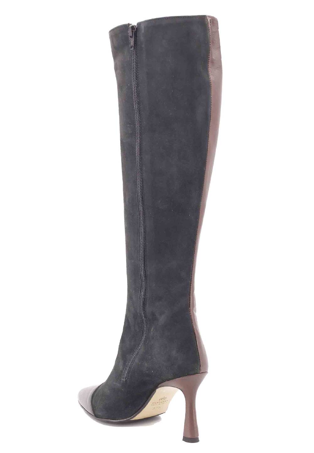 L'ARIANNA Stivali ST1592/RT in pelle grigia e testa di moro con zip laterale e suola in cuoio Saldi Di Fabbrica