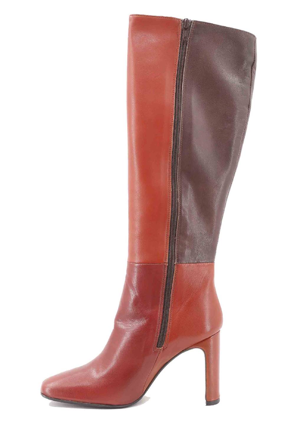 L'ARIANNA Stivali ST1300 patchwork in pelle cuoio e marrone con tacco alto In Saldo