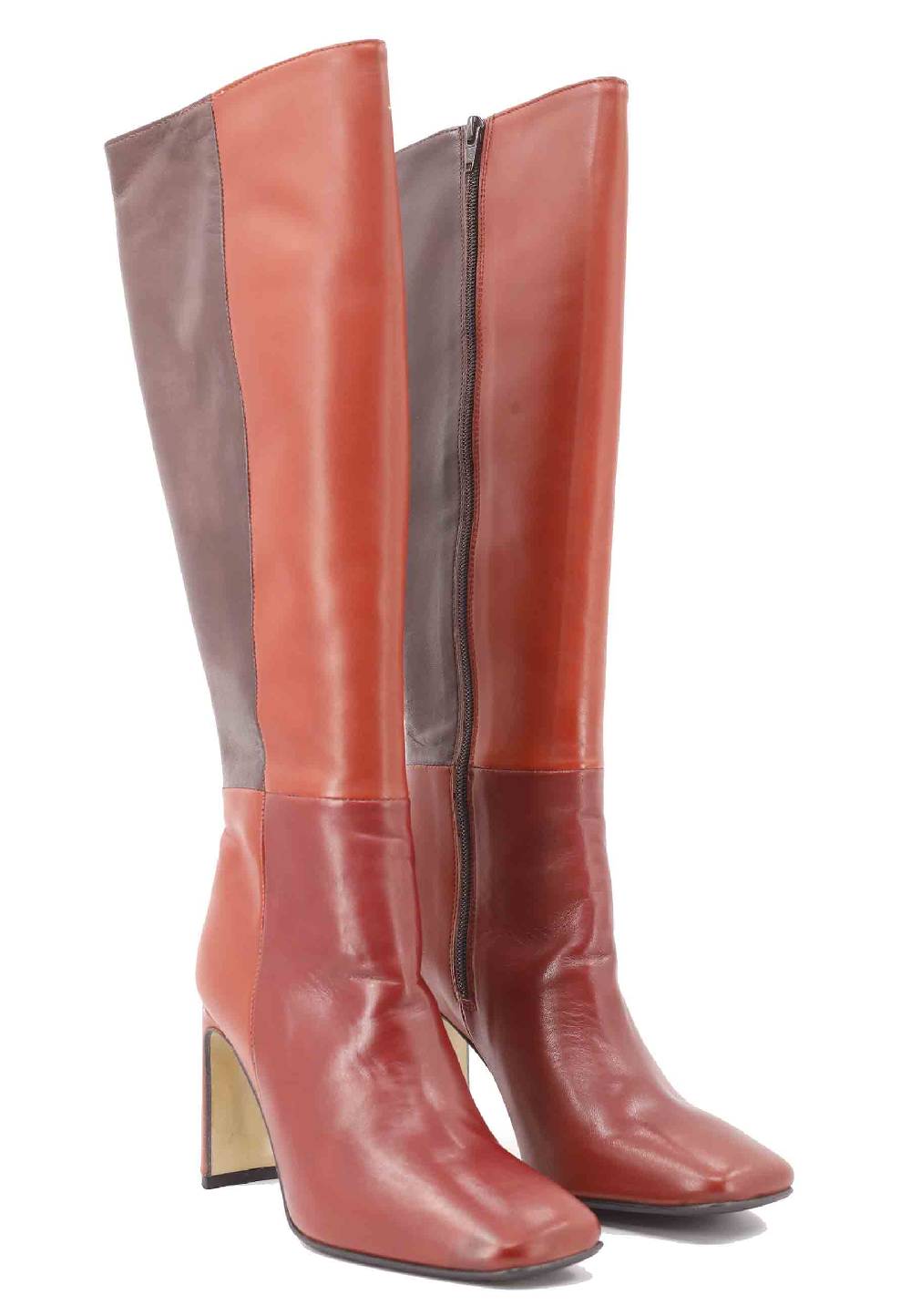 L'ARIANNA Stivali ST1300 patchwork in pelle cuoio e marrone con tacco alto In Saldo