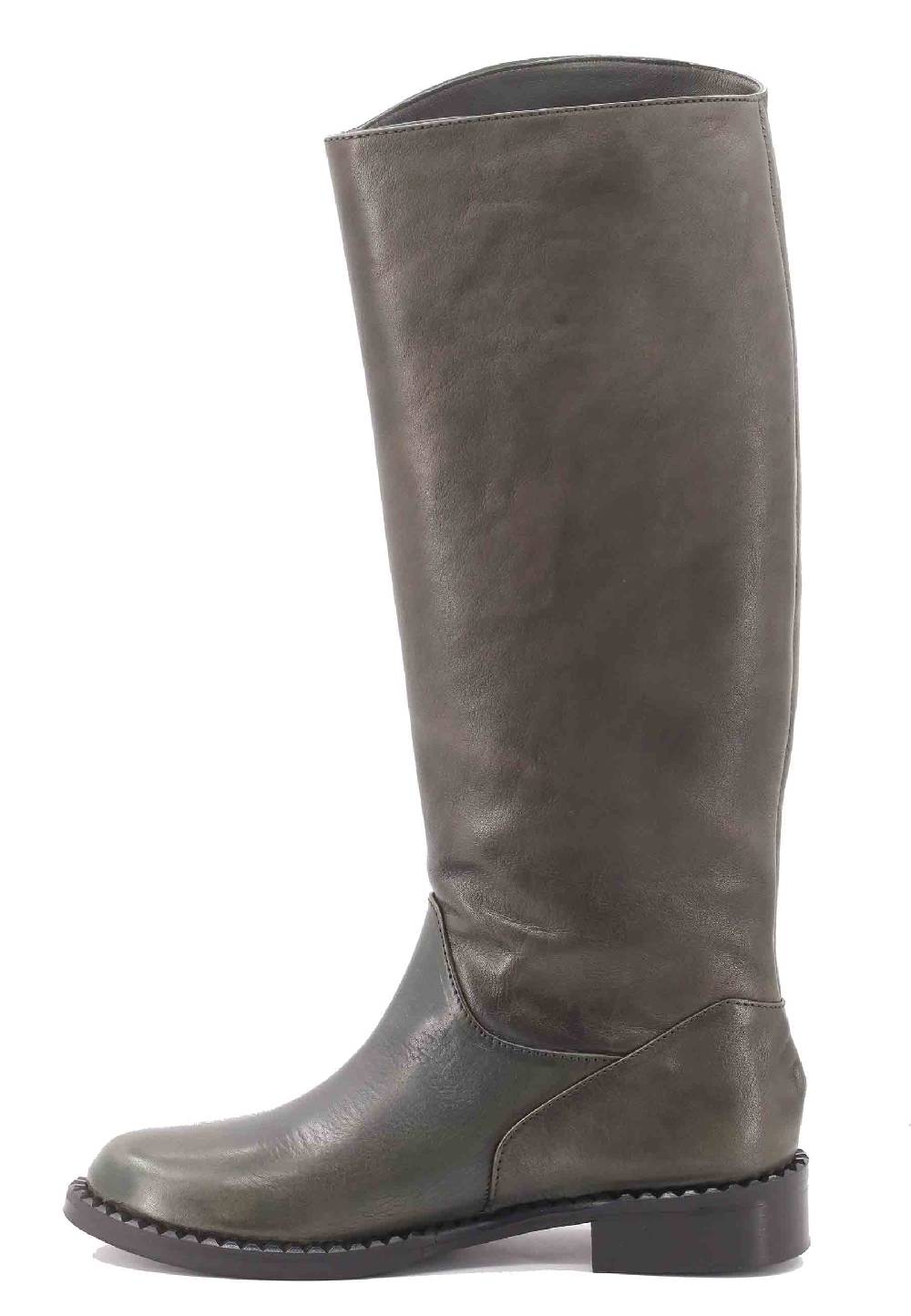 L'ARIANNA Stivali ST1458 a tubo in pelle vintage verde con tacco basso Moda