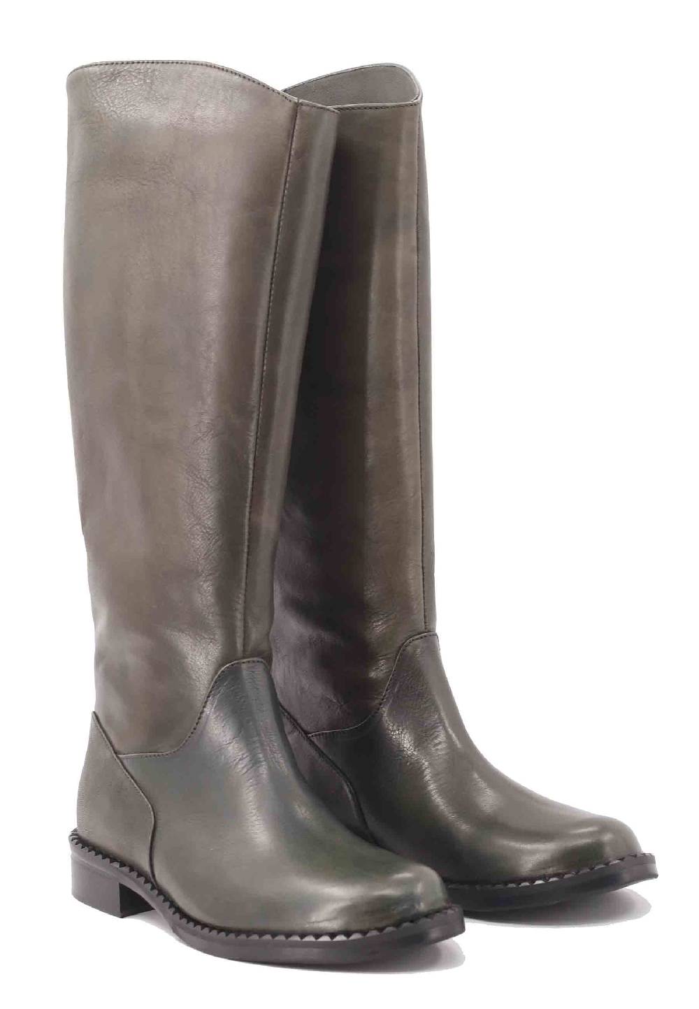 L'ARIANNA Stivali ST1458 a tubo in pelle vintage verde con tacco basso Moda