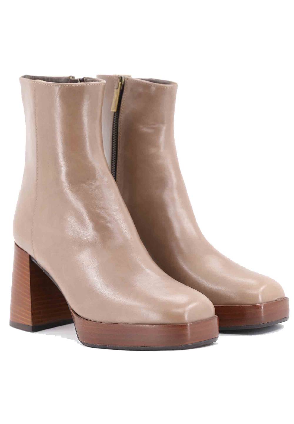 L'ARIANNA Stivaletti TR1665 in pelle taupe con tacco alto e plateau Offerta Pasqua