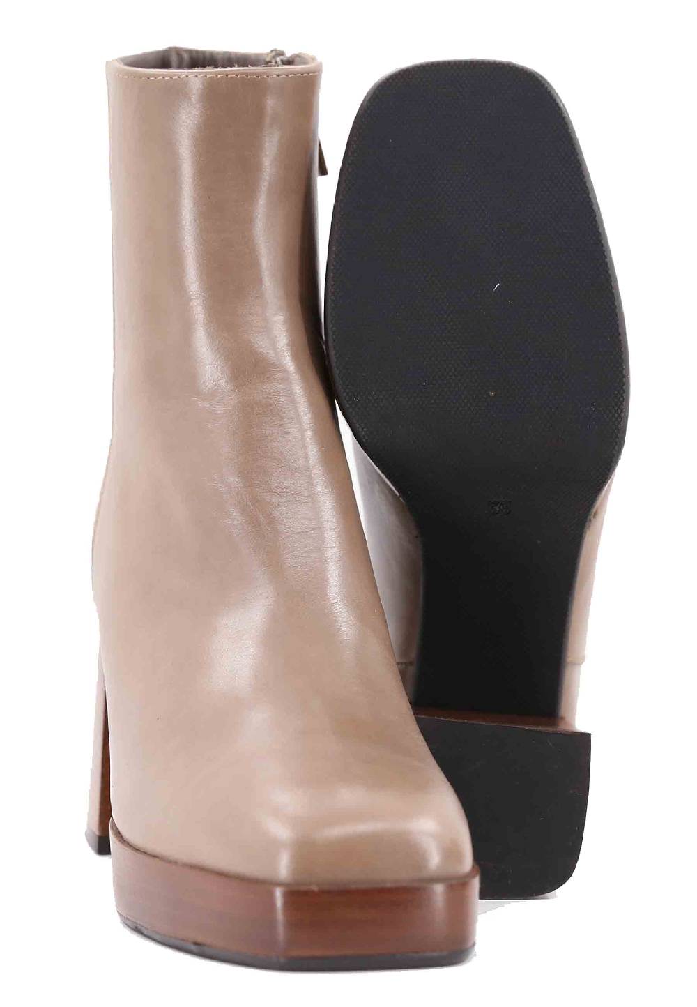 L'ARIANNA Stivaletti TR1665 in pelle taupe con tacco alto e plateau Offerta Pasqua