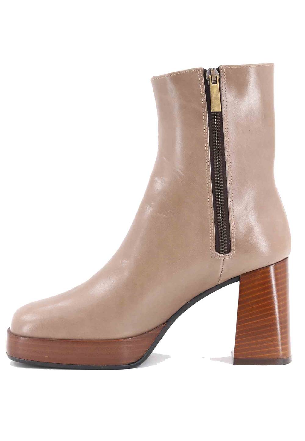 L'ARIANNA Stivaletti TR1665 in pelle taupe con tacco alto e plateau Offerta Pasqua