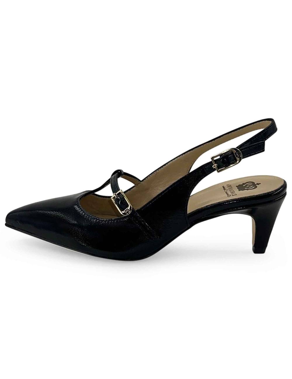 L'ARIANNA Decollete slingback CH1720 da donna in pelle color nero con cinturino Consegna Veloce