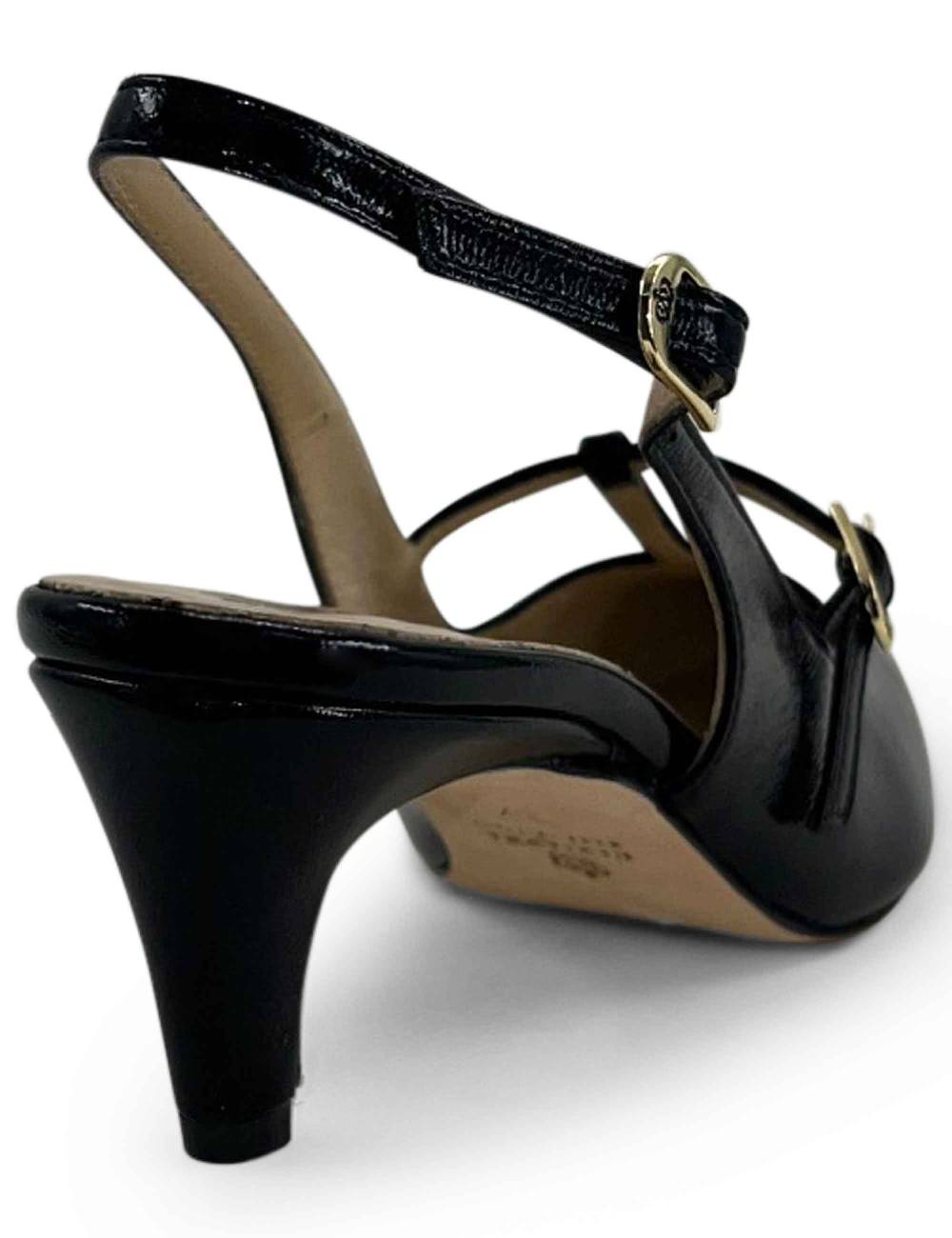 L'ARIANNA Decollete slingback CH1720 da donna in pelle color nero con cinturino Consegna Veloce