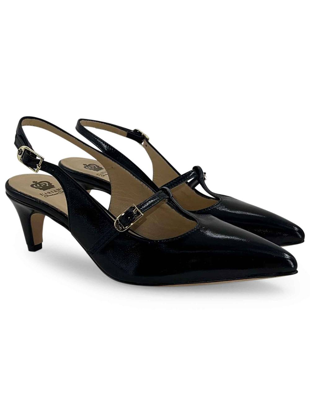 L'ARIANNA Decollete slingback CH1720 da donna in pelle color nero con cinturino Consegna Veloce
