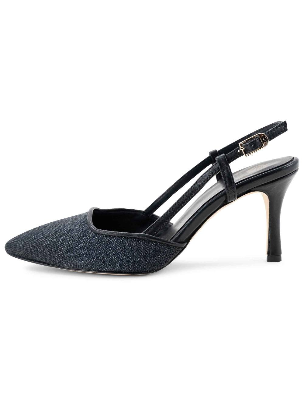L'ARIANNA decollete slingback ch1725 in tessuto zena dark con cinturino e tacco in pelle nera Convenienza