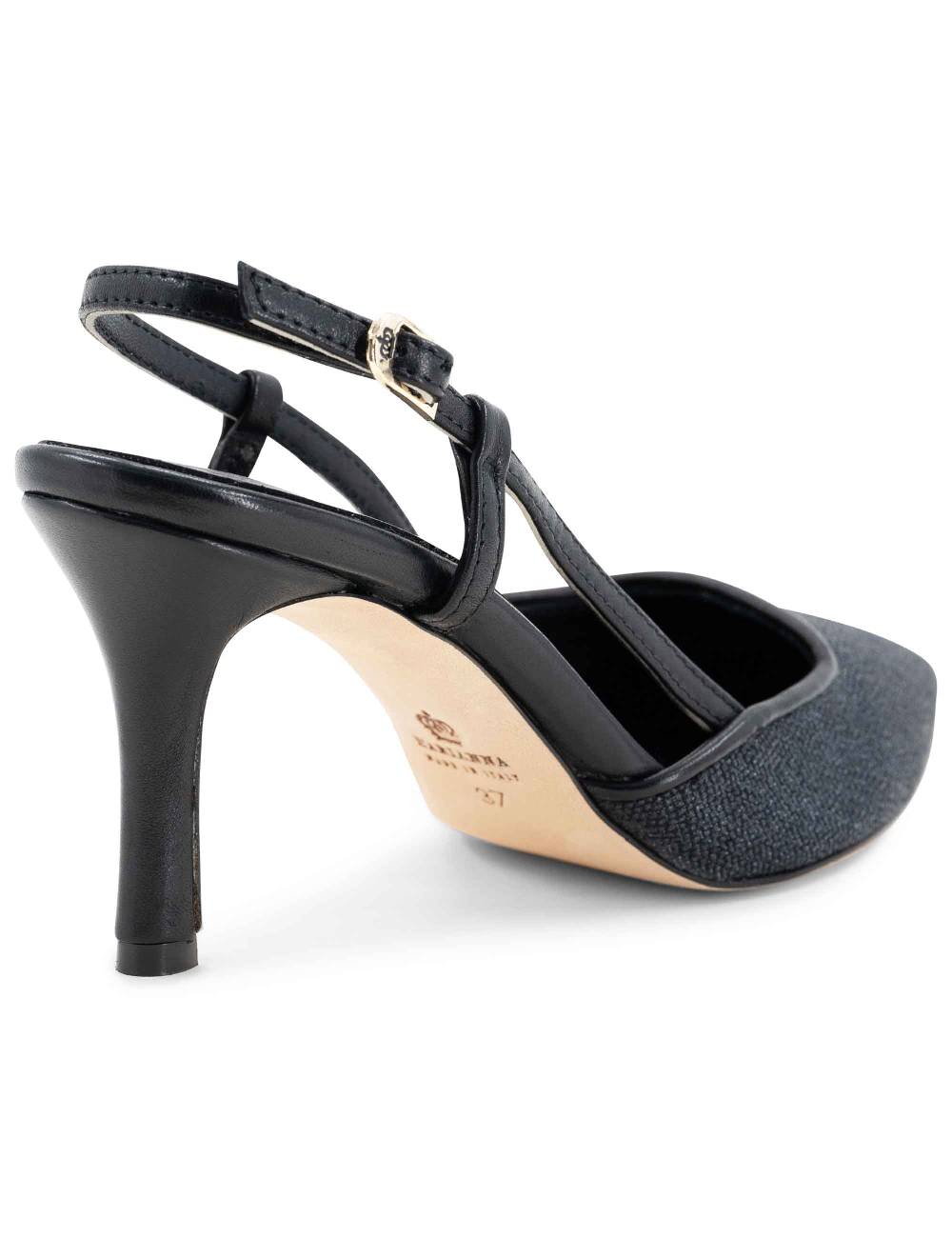 L'ARIANNA decollete slingback ch1725 in tessuto zena dark con cinturino e tacco in pelle nera Convenienza