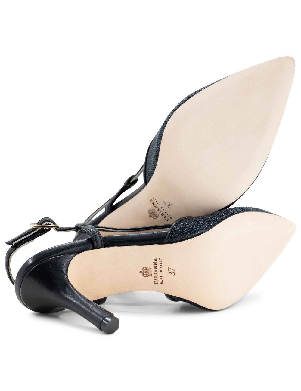 L'ARIANNA decollete slingback ch1725 in tessuto zena dark con cinturino e tacco in pelle nera Convenienza