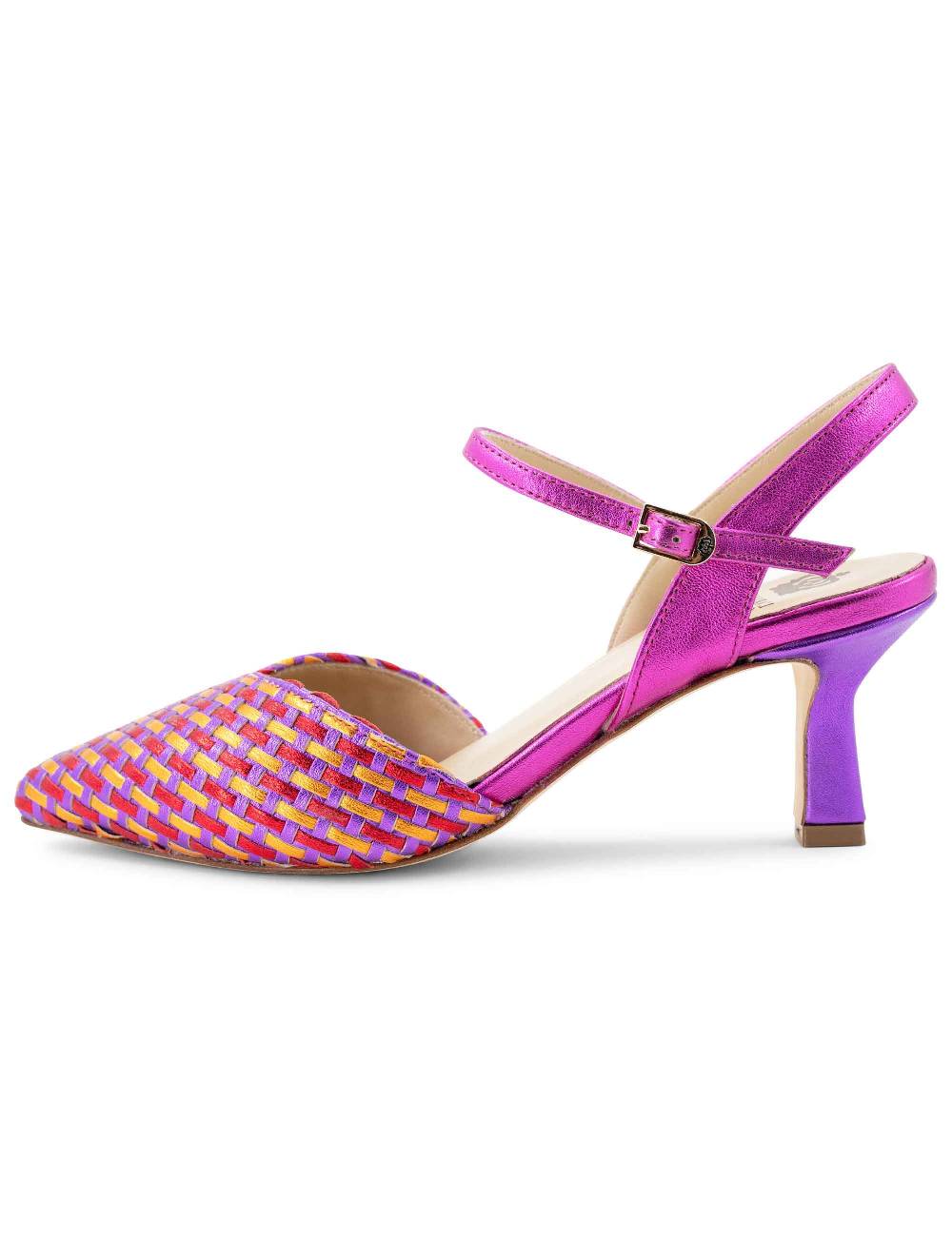 L'ARIANNA Decollete DE1540/rt da donna in pelle viola arancio e fucsia con cinturino alla caviglia Presa