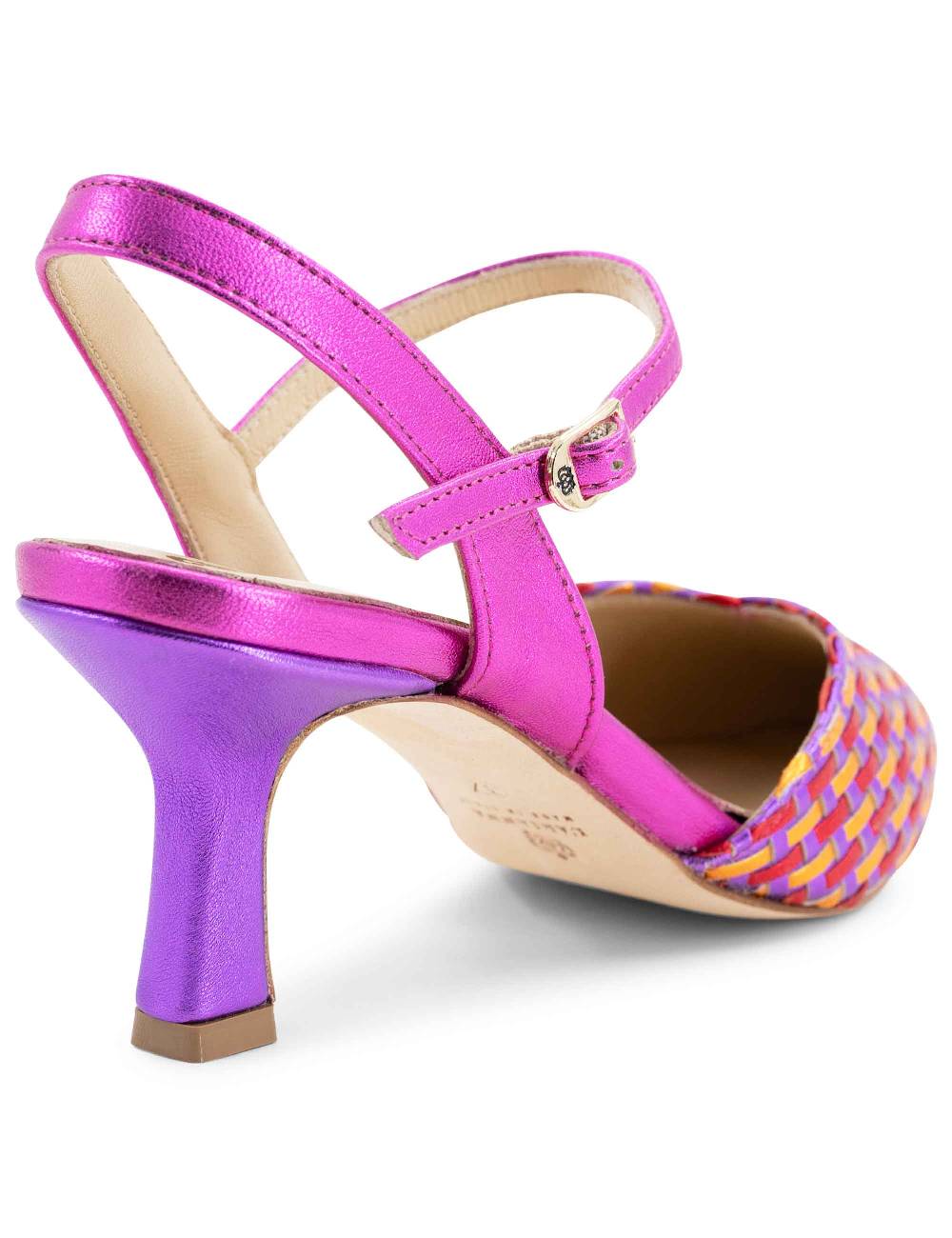 L'ARIANNA Decollete DE1540/rt da donna in pelle viola arancio e fucsia con cinturino alla caviglia Presa