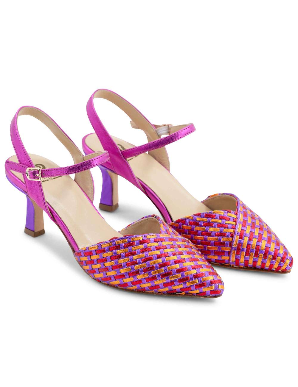 L'ARIANNA Decollete DE1540/rt da donna in pelle viola arancio e fucsia con cinturino alla caviglia Presa