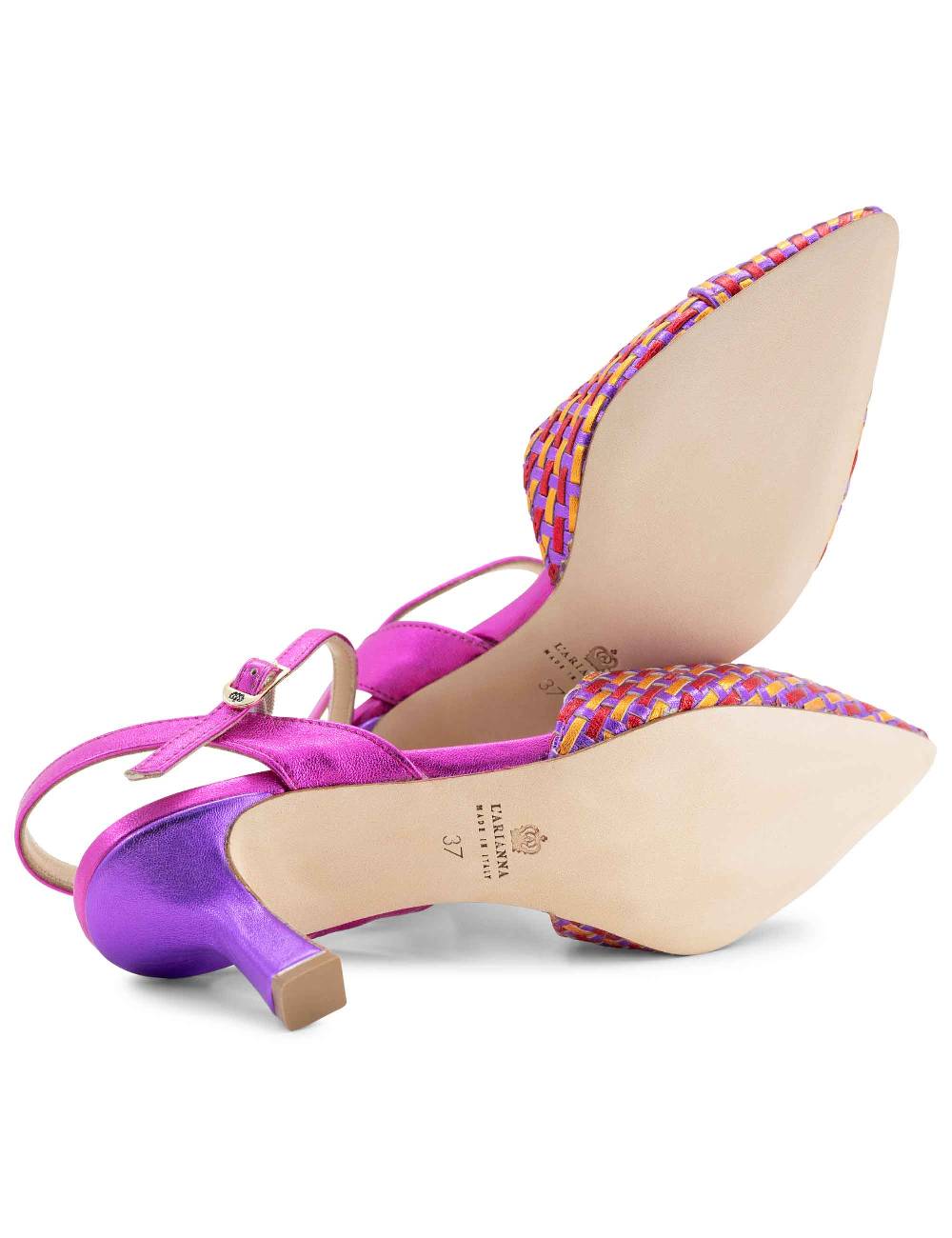 L'ARIANNA Decollete DE1540/rt da donna in pelle viola arancio e fucsia con cinturino alla caviglia Presa