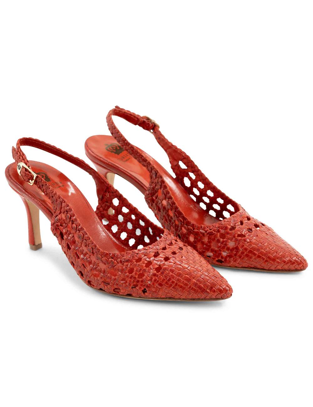 L'ARIANNA Decollete CH1619/RT slingback in pelle intrecciata ARANCIONE tacco alto Economico