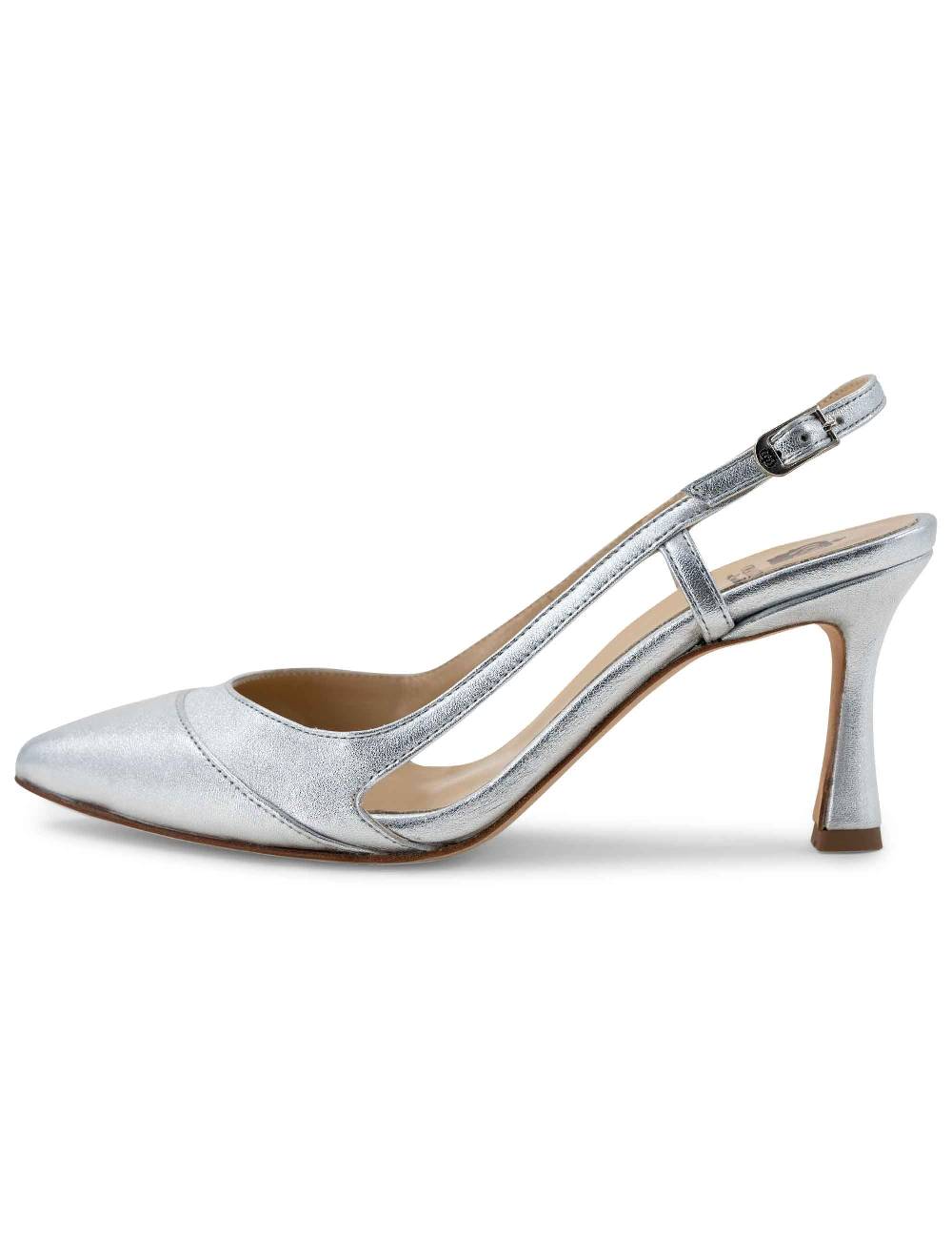 L'ARIANNA Decollete slingback ch1605/rt donna in pelle lamin argento con tacco alto l'arianna Online
