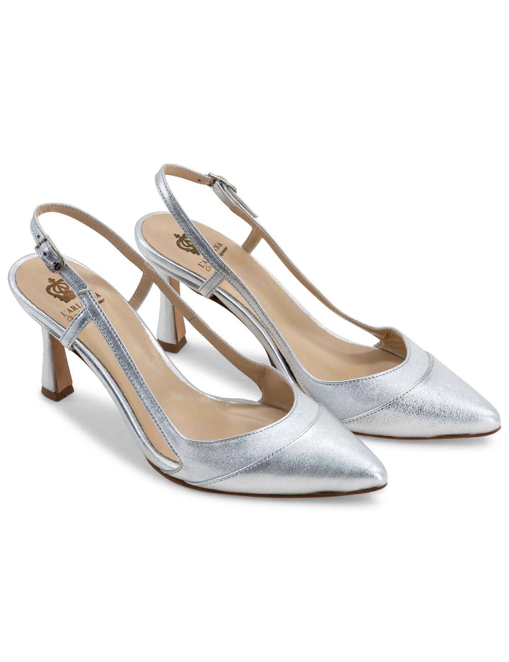 L'ARIANNA Decollete slingback ch1605/rt donna in pelle lamin argento con tacco alto l'arianna Online