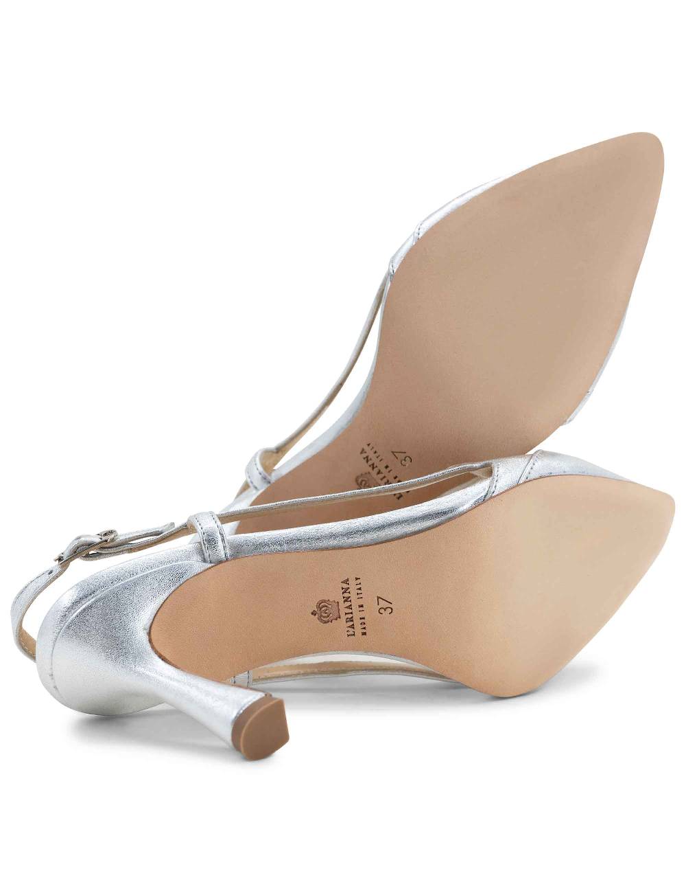 L'ARIANNA Decollete slingback ch1605/rt donna in pelle lamin argento con tacco alto l'arianna Online