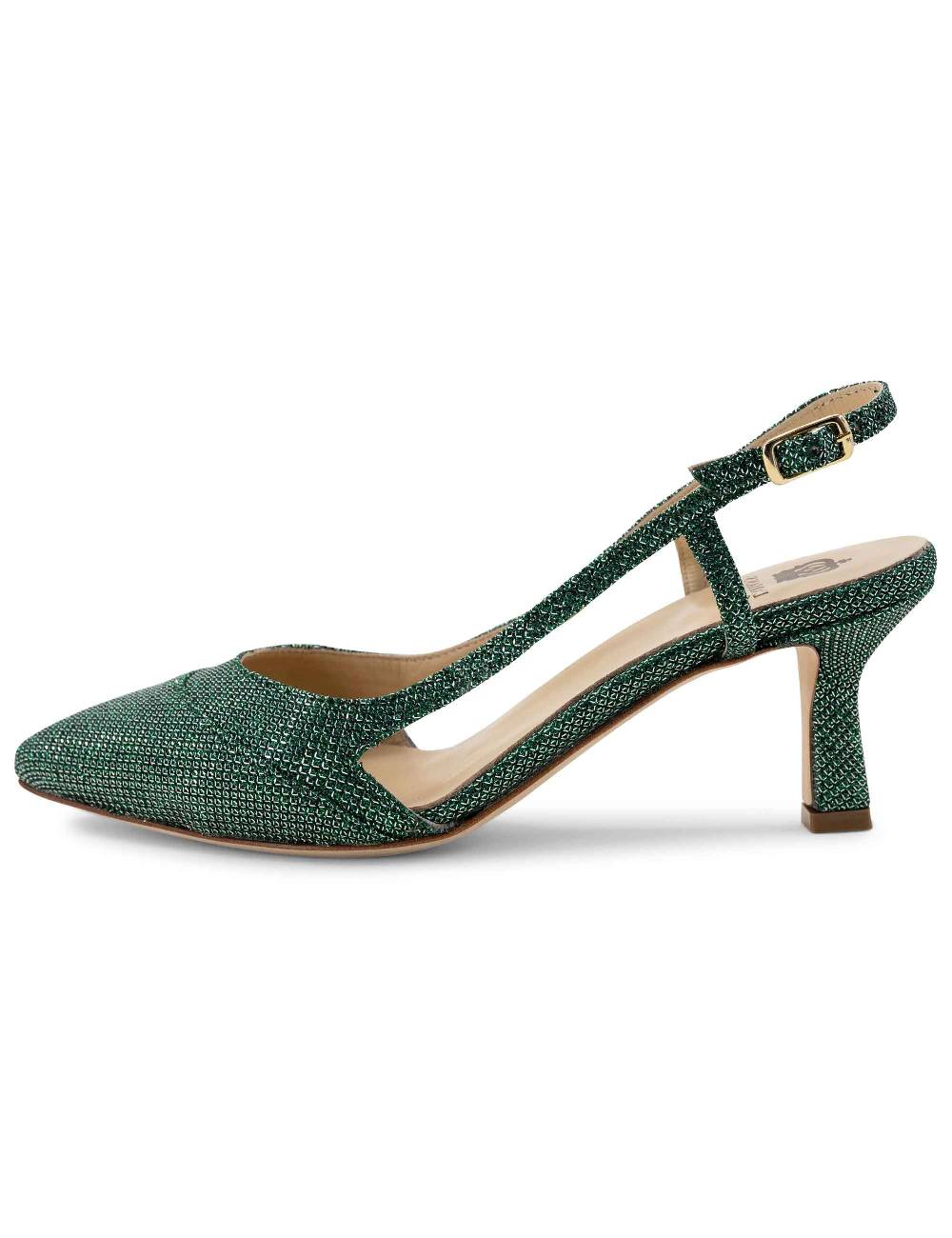 L'ARIANNA Decollete slingback ch1603/rt donna in tessuto luminor verde con tacco medio l'arianna Offerte