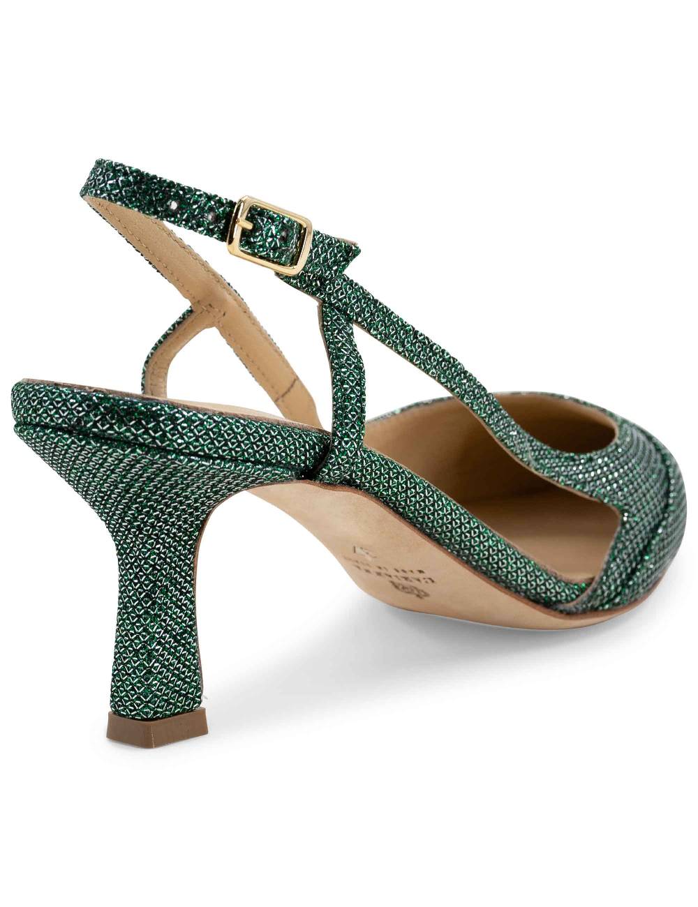 L'ARIANNA Decollete slingback ch1603/rt donna in tessuto luminor verde con tacco medio l'arianna Offerte