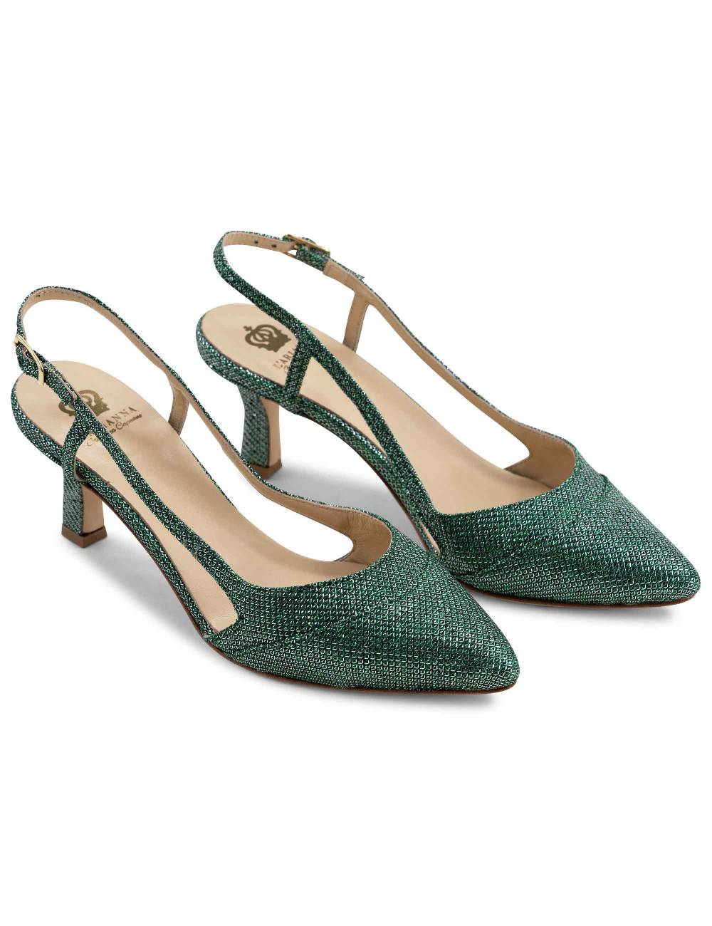 L'ARIANNA Decollete slingback ch1603/rt donna in tessuto luminor verde con tacco medio l'arianna Offerte