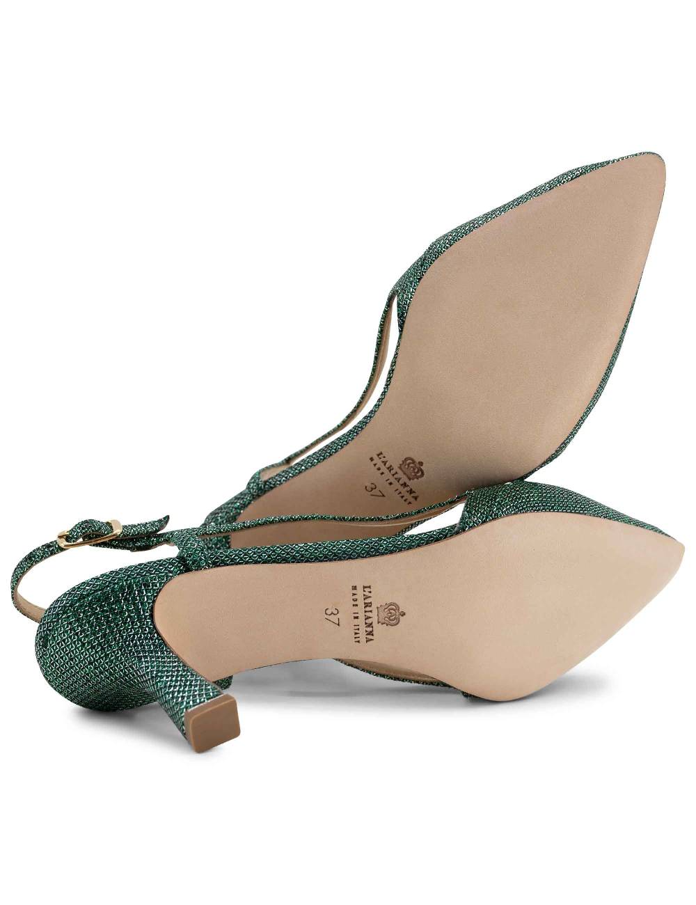 L'ARIANNA Decollete slingback ch1603/rt donna in tessuto luminor verde con tacco medio l'arianna Offerte