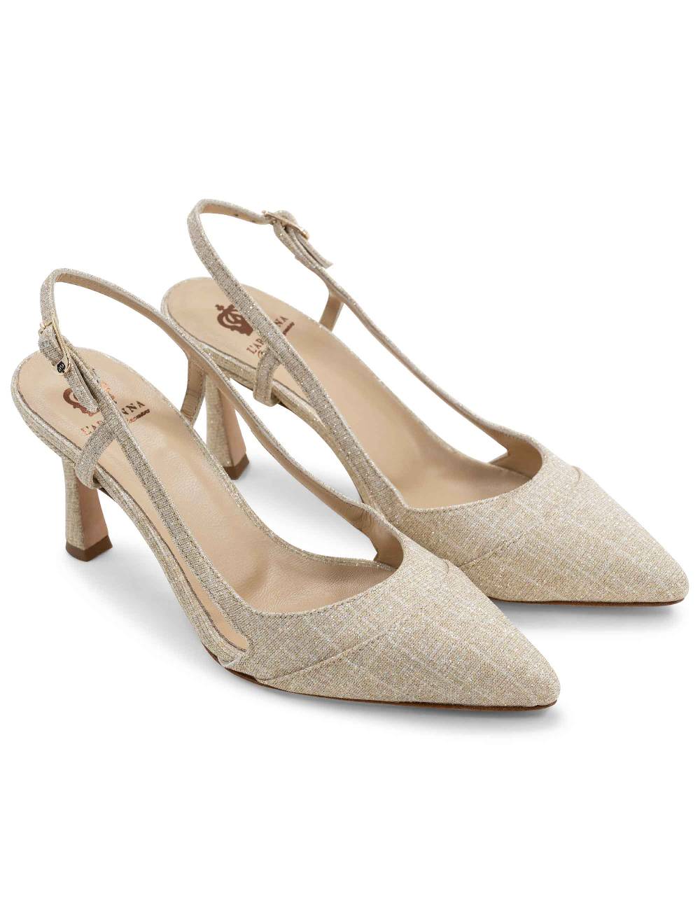 L'ARIANNA Decollete slingback ch1605/rt donna in tessuto sirio platino tacco alto l'arianna Ultimo giorno