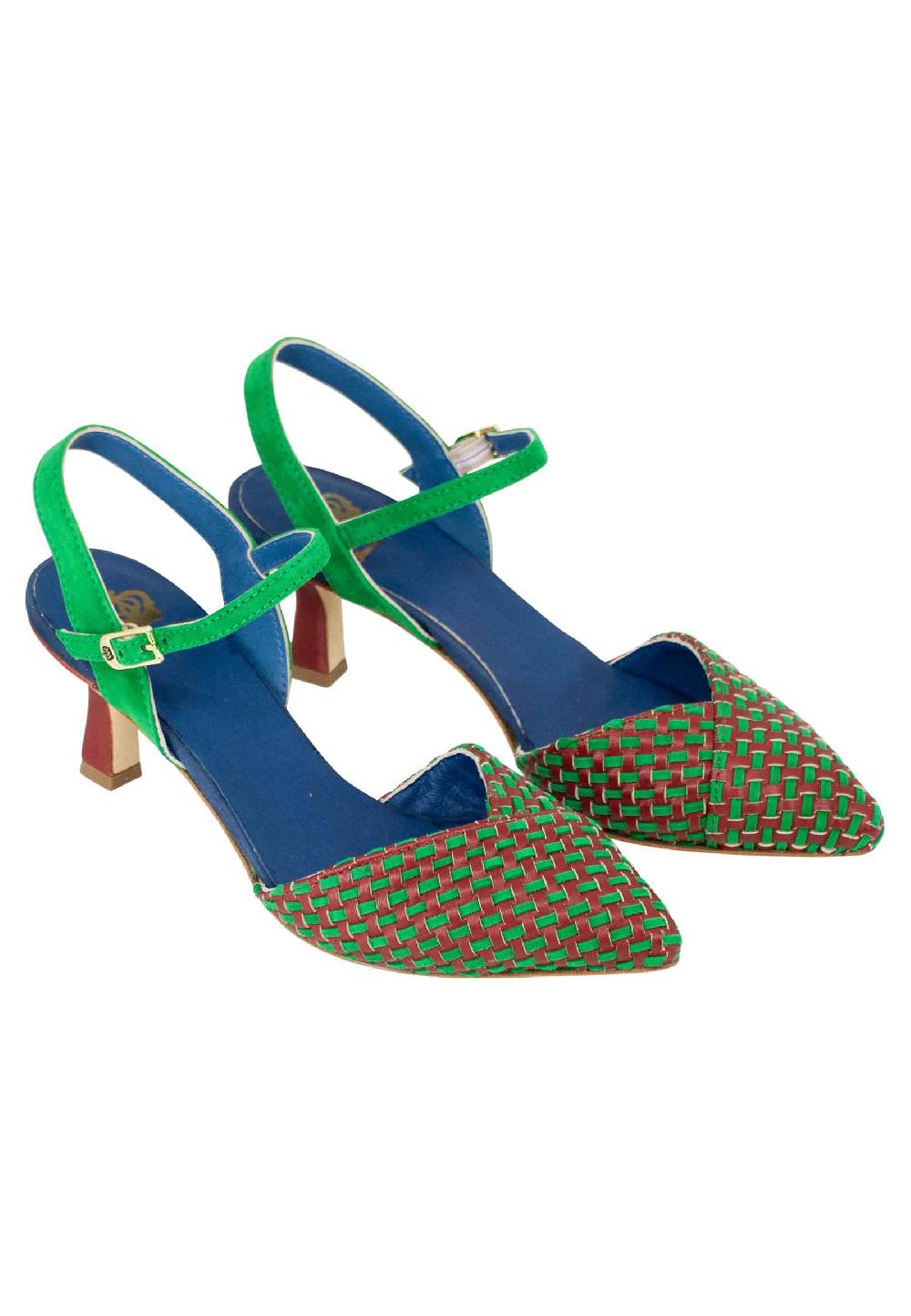L'ARIANNA Decollete DE1540/rt da donna in camoscio mattone e verde con cinturino alla caviglia Vendita Calda