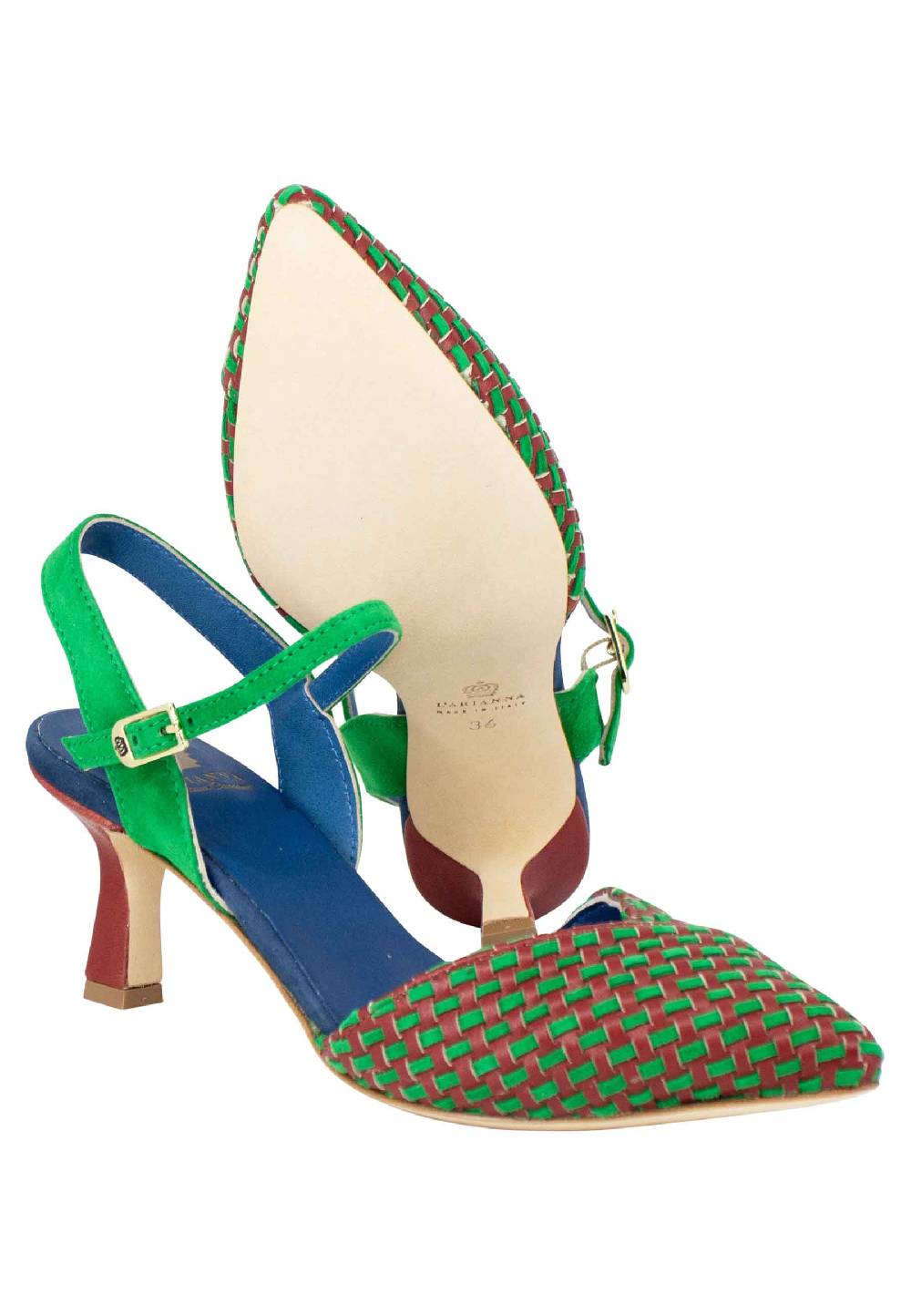 L'ARIANNA Decollete DE1540/rt da donna in camoscio mattone e verde con cinturino alla caviglia Vendita Calda