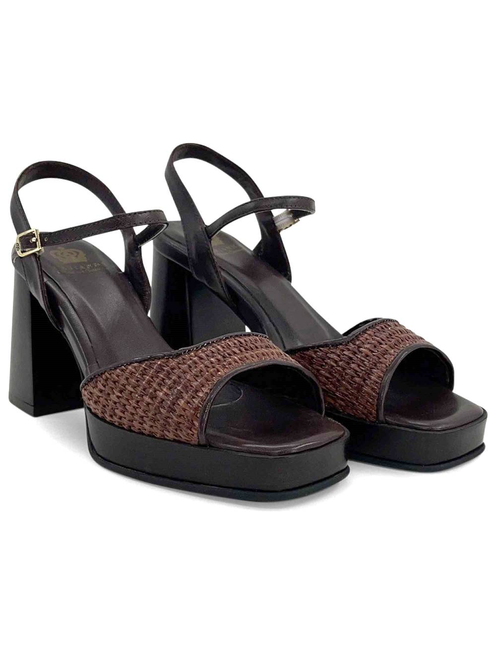 L'ARIANNA sandali ds1738/c in pitti moro con plateu e cinturino in pelle alla caviglia Negozio