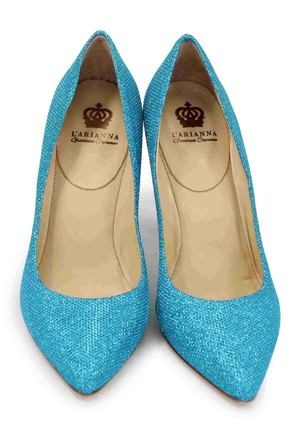 L'ARIANNA Decollete DE1002/RT donna in tessuto lux azzurro con tacco alto Nuova