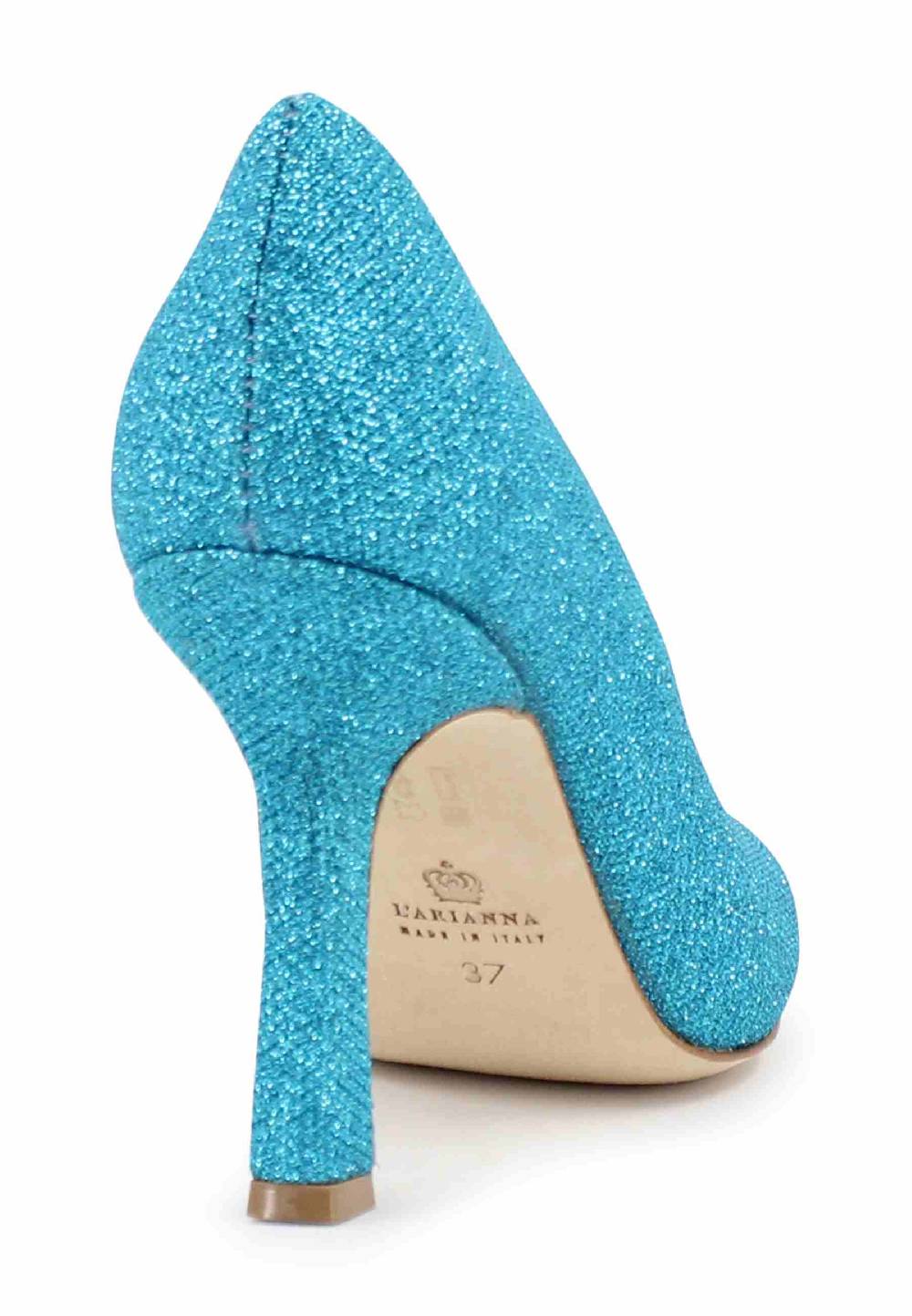 L'ARIANNA Decollete DE1002/RT donna in tessuto lux azzurro con tacco alto Nuova