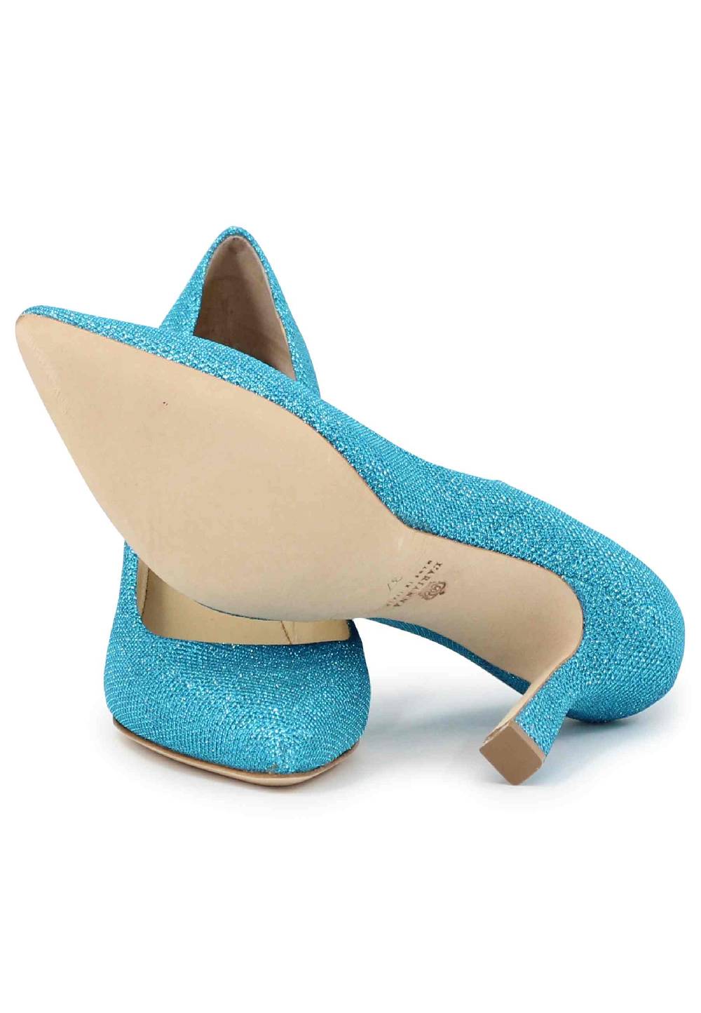 L'ARIANNA Decollete DE1002/RT donna in tessuto lux azzurro con tacco alto Nuova