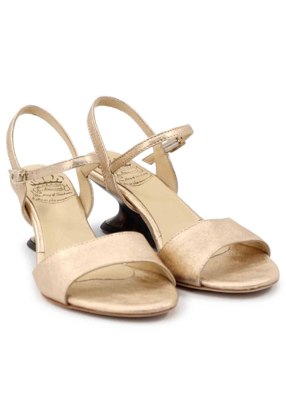 L'ARIANNA Sandali donna in pelle laminata nude con zeppa bassa Italy