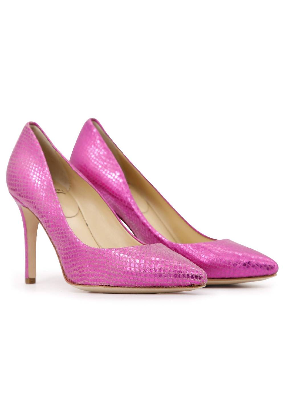 L'ARIANNA Decollete donna in pelle stampata laminata fuxia con tacco alto 2025