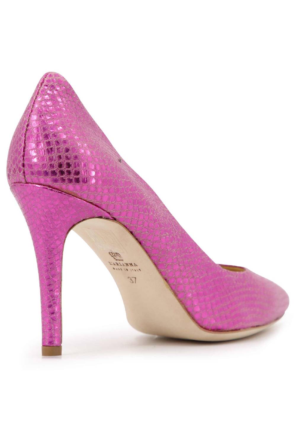 L'ARIANNA Decollete donna in pelle stampata laminata fuxia con tacco alto 2025