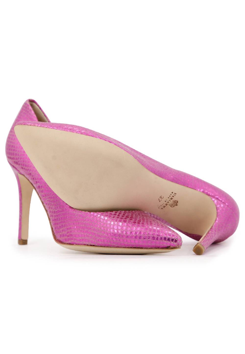 L'ARIANNA Decollete donna in pelle stampata laminata fuxia con tacco alto 2025