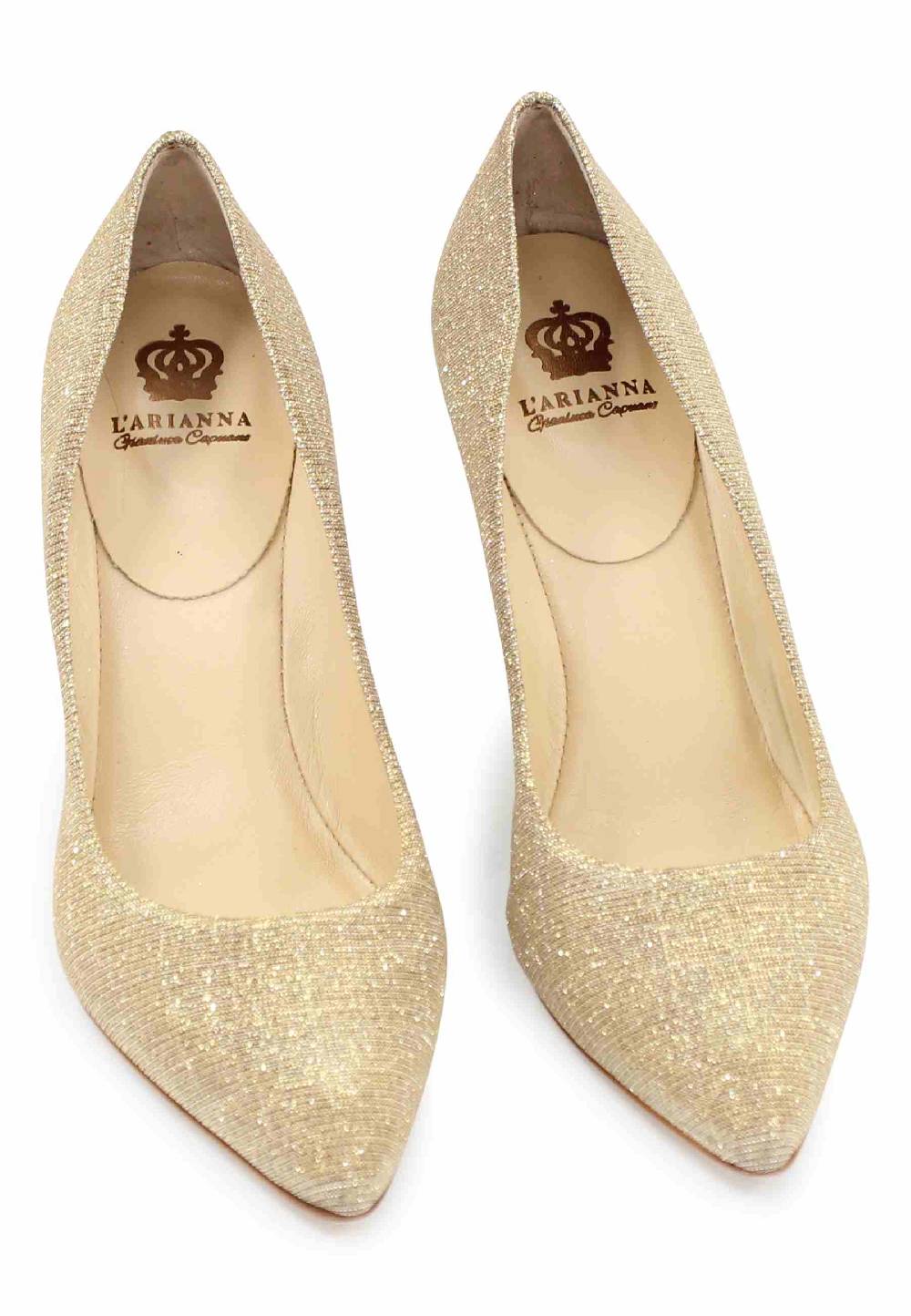 L'ARIANNA Decollete DE1002/RT in tessuto lux oro con tacco alto In Linea