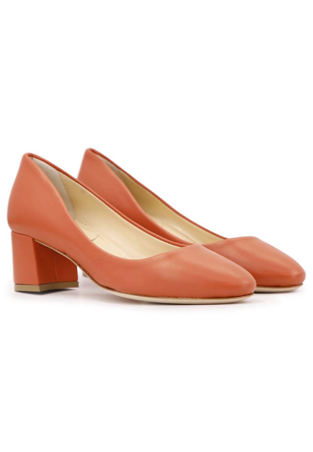 L'ARIANNA Decollete donna in pelle arancio con tacco basso e punta tonda Nuovo