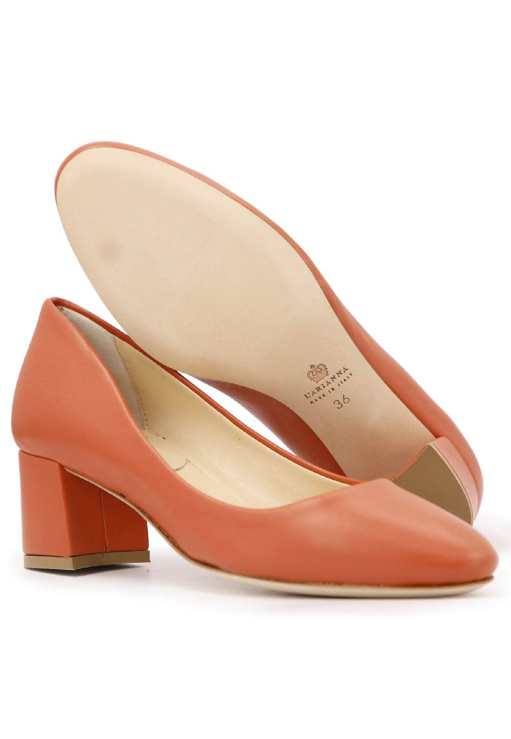 L'ARIANNA Decollete donna in pelle arancio con tacco basso e punta tonda Nuovo