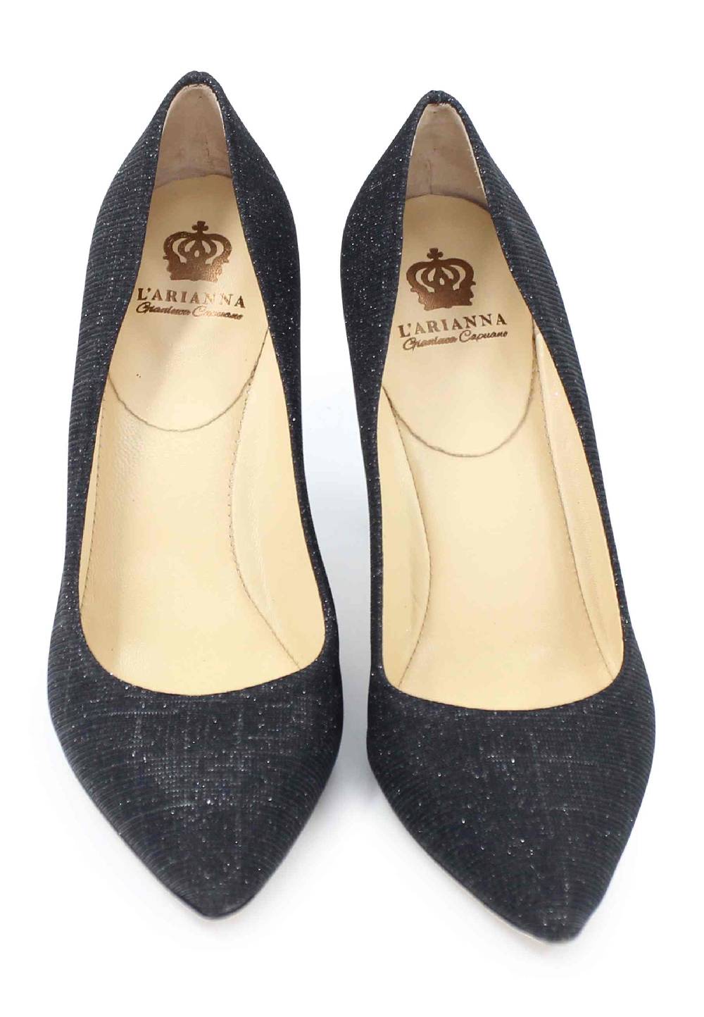 L'ARIANNA Decollete DE1002/RT donna in tessuto blu notte lux con tacco alto tono su tono Vendita