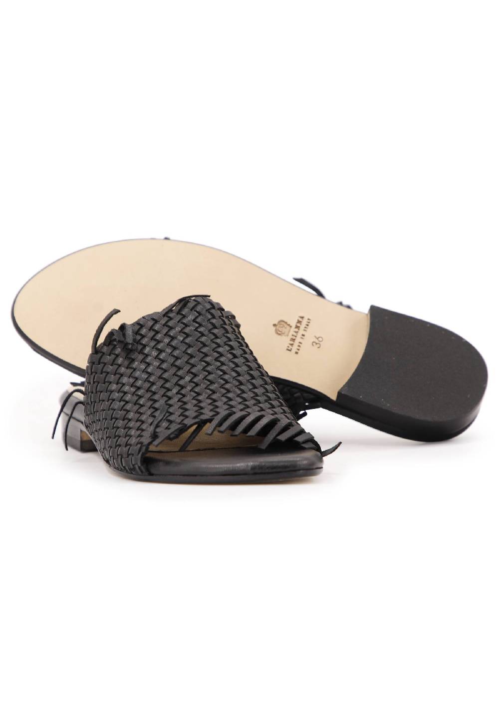 L'ARIANNA Sandali bassi donna in pelle intrecciata nera Promozione